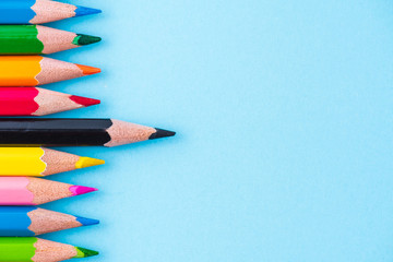 Education or back to school Concept. Close up macro shot of color pencil pile pencil nibs on white background.