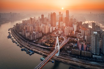 Chongqing Urban buildings aerial sunset © rabbit75_fot