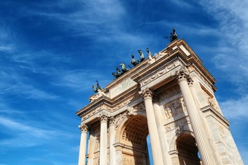 Fototapeta na wymiar Arch of Peace Milan closeup