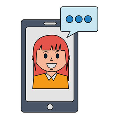 business woman on smartphone talk bubble