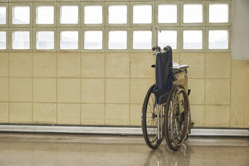 A wheelchair parking in an old building