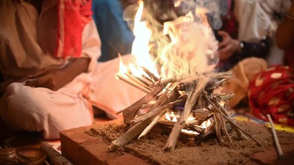 Colorful Bengali Indian Wedding with Fire tray for yagna No face camera Track left to right