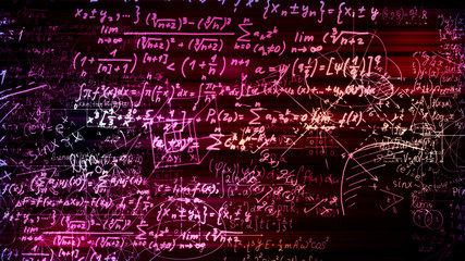 3D rendering of abstract blocks of mathematical formulas located in the virtual space