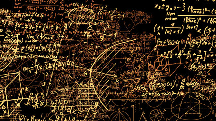 3D rendering of abstract blocks of mathematical formulas located in the virtual space