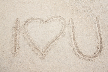 Write the word I Love Sea on the sand beach.