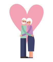 cute grandparents with heart isolated icon