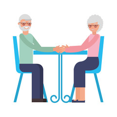 cute grandparents in tablet dining room