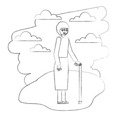 cute grandmother with walking stick