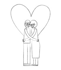 cute grandparents with heart isolated icon