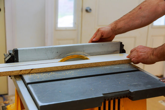 Base Trim The Miter Saw Carpenter Cutting Wood