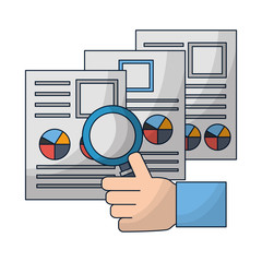 hand with documents files and magnifying glass
