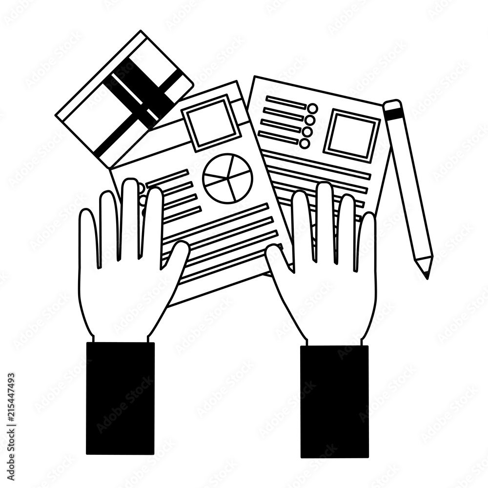 Poster hands with documents files and objects