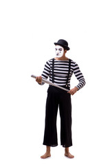 Mime with baseball bat isolated on white