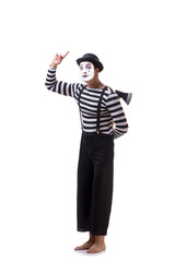 Mime with axe isolated on white background