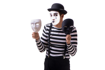 Fototapeta na wymiar Mime with masks isolated on white background