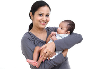 Newborn baby on hands mother  - 215450053