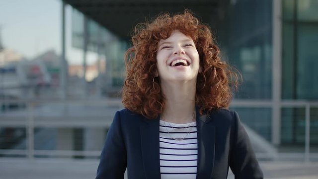 lovely business woman portrait laughing cheerfully successful corporate student
