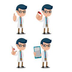 Doctor Cartoon Big Hand Set Vector