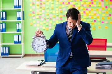 Businessman with many conflicting priorities in time management 