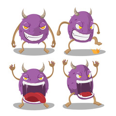 Violet Monster Isolate Cartoon Set Vector