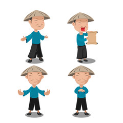 Chinese People Character Pose Set Vector