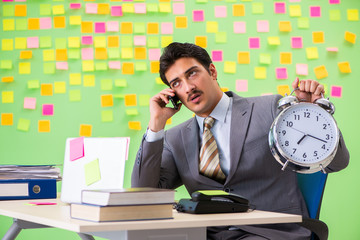 Businessman with many conflicting priorities in time management 