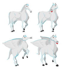 Horse White Pegasus Character Set Vector