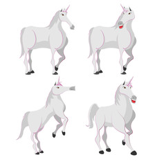 Fototapeta premium Horse White Unicorn Character Set Vector