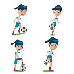 Woman Soccer Player Character Pose Set Vector