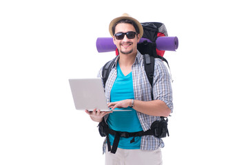 Tourist trying to find direction with laptop