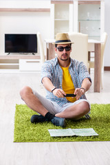 Fototapeta premium Man planning his travel with map