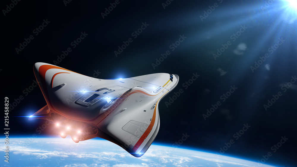 Canvas Prints spaceship in orbit of planet earth, shuttle orbiting the blue planet