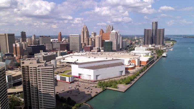This video is of an aerial of Downtown Detroit and the Detroit river. This video was filmed in 4k for best image quality.