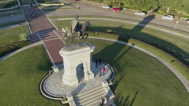 This video is of an aerial view of the Sam Houston Monument at Herman Park in Houston, Texas. This video was filmed in 4k for best image quality.