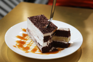 Chocolate cake for breakfast sweet and delicious.