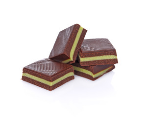 Chocolate bars stack isolated on white background