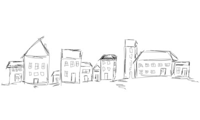 Stadt Haus Häuser Panorama Skizze Stift Dorf Landschaft