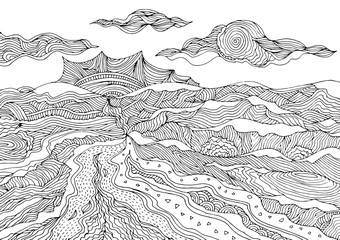 abstract mountain landscape vector hand drawing doodle sketch design illustration.