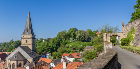 Fototapeta na wymiar Panorama of the church and city walls of Warburg, Germany