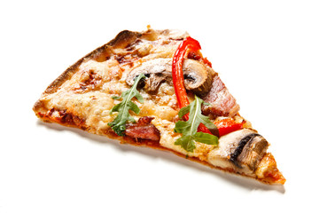 Slice of pizza on white background