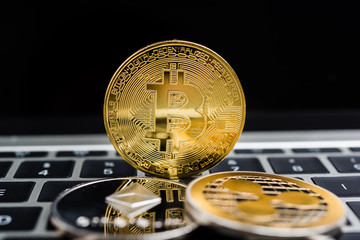 Virtual golden Bitcoin coin currency finance money