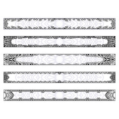 4 horizontal elegant banners with edging in the style of hand drawn doodles. Templates set Boho style long rectangular frame.