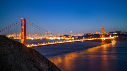 Panorama view of Golden Gate bridge on twilight time, San Francisco, USA.