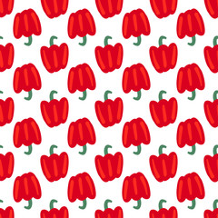 Vegetable seamless pattern with bulgarian pepper on a white background. Healthy food backdrop for your design. Vector illustration.