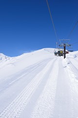 Panoramic ski at hakuba happo in Nagano Japan with blue and chairlift
