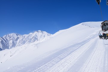 Panoramic ski at hakuba happo in Nagano Japan with blue