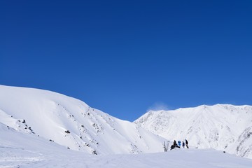 Fototapeta na wymiar Hakuba snow mountain in Nagano Japan sunny weather