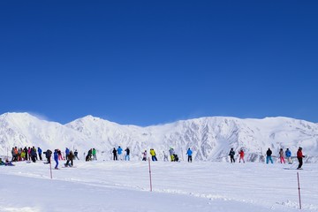 Panoramic ski at hakuba happo in Nagano Japan with blue 