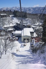 Panoramic ski at hakuba happo in Nagano Japan with blue and gondola