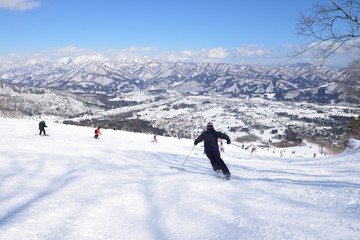 Fototapeta na wymiar Panoramic ski at hakuba happo in Nagano Japan with blue sky
